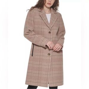 DKNY Plaid Long Coat - Beige Taupe